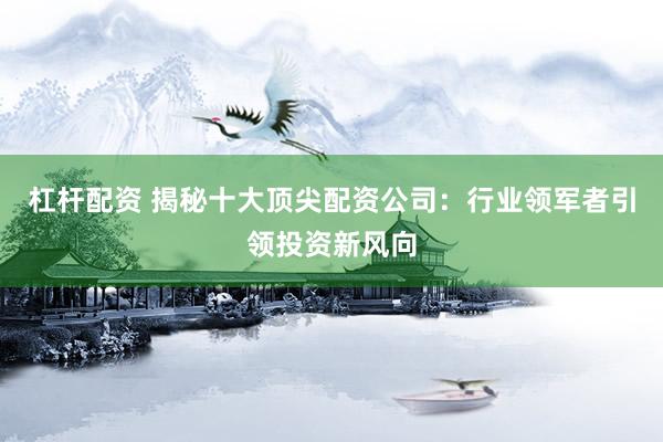杠桿配資 揭秘十大頂尖配資公司：行業(yè)領(lǐng)軍者引領(lǐng)投資新風(fēng)向