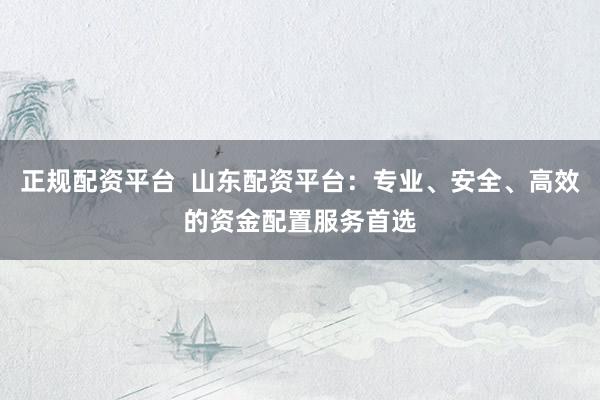 正規(guī)配資平臺  山東配資平臺：專業(yè)、安全、高效的資金配置服務(wù)首選