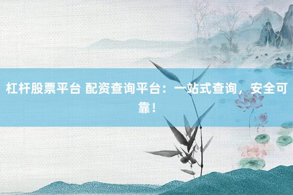 杠桿股票平臺 配資查詢平臺：一站式查詢，安全可靠！